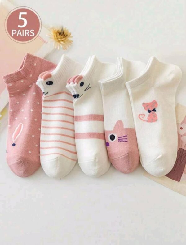 پک ۵ عددی جوراب مچی زنانه با طراحی گربه